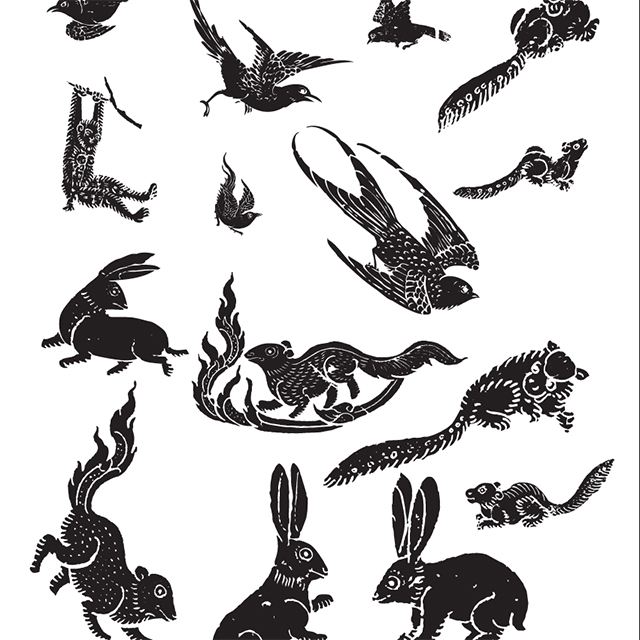 Thai Motif: Birds, Rabbit, Squirrel