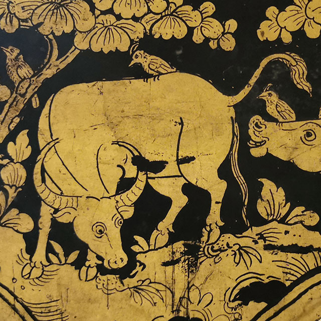 Thai Motif: Buffalo and myna