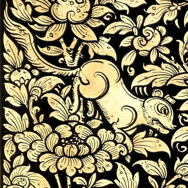 Thai Motif: Squirrel and flowers